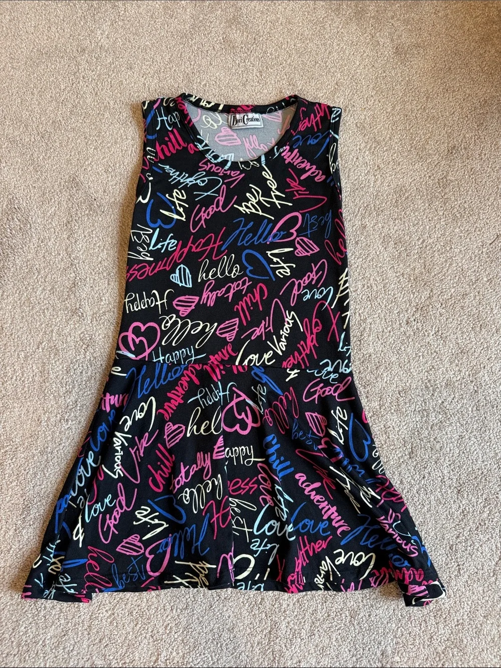 Girls' Black Script Print Casual Skater Dress